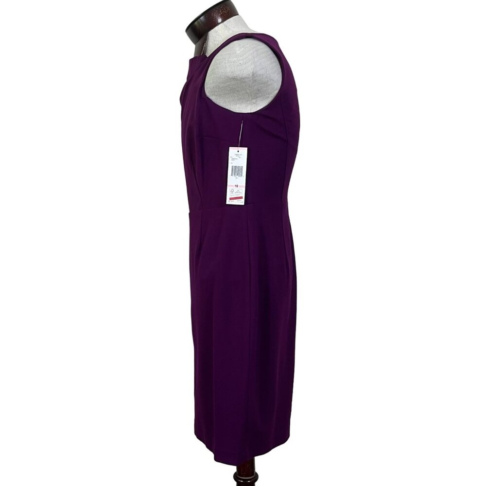 Jones NY Plum Purple Sleeveless Dress Pleated Ruche Accent Neck Size 10 - Picture 4 of 13